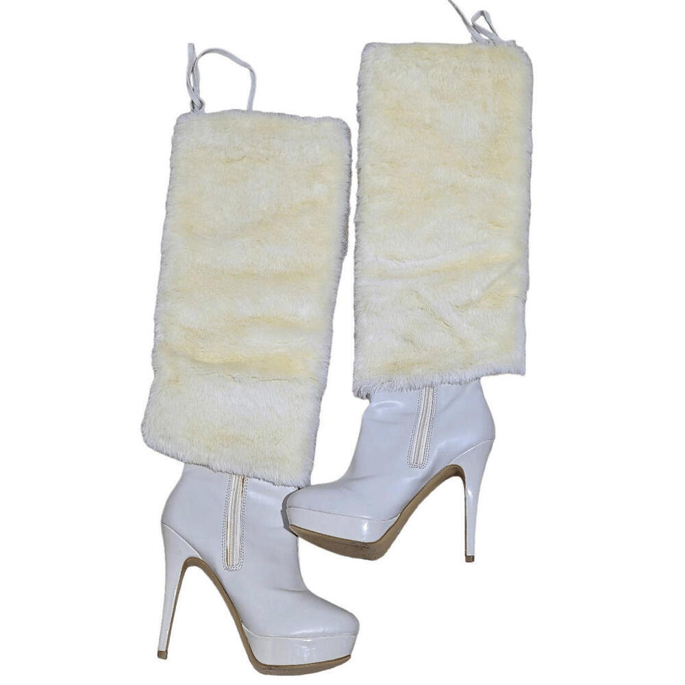 Colin Stuart Women's Cream Faux Fur Platform Stiletto Heeled Boot Size 6